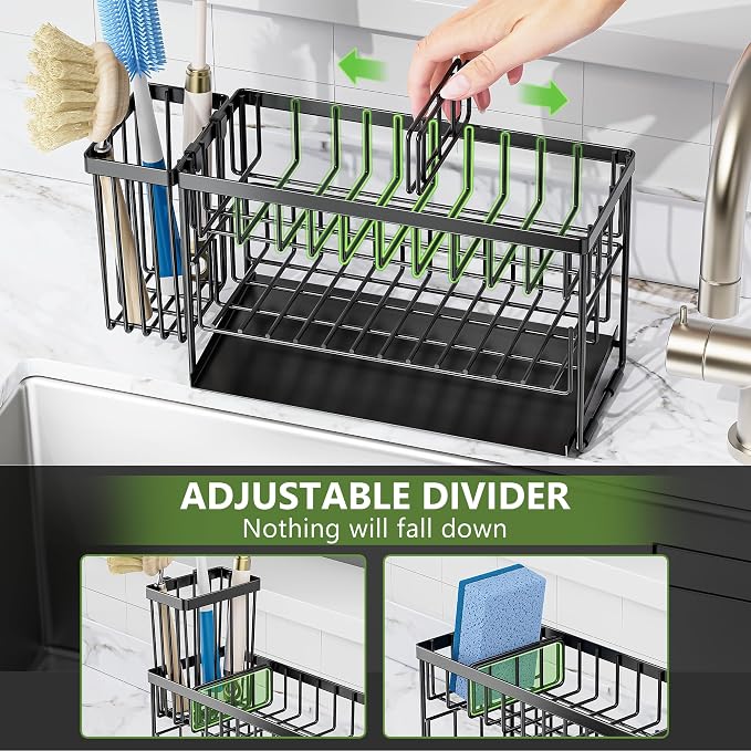 Cisily 2-Tier Kitchen Sink Caddy Organzier Rack with Dish Brush Sponge Holder