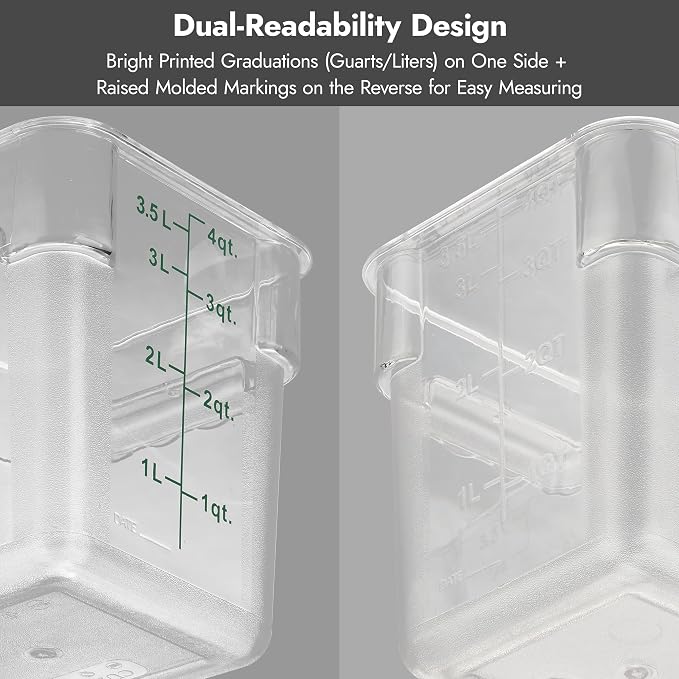 CURTA 4 Pack Food Storage Containers with Blue Lids - NSF Listed Commercial Grade in 12.0 Qt - Square, Clear, Polycarbonate