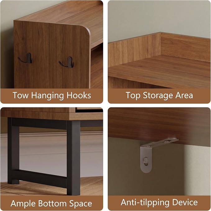 Xixini Shoe Storage Cabinet with 2 Flip Drawers, Entryway Shoe Rack, Walnut