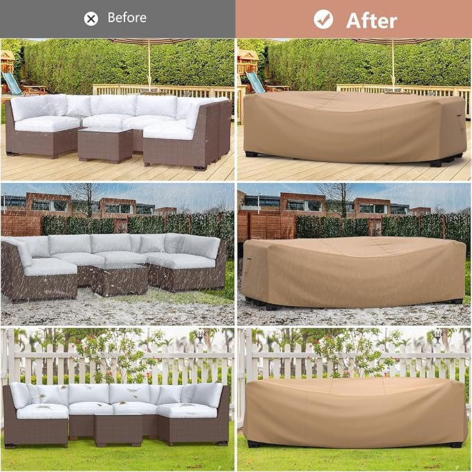 Mrrihand Heavy Duty Patio Furniture Covers, Outdoor Furniture Covers Waterproof Sectional Sofa Set, Patio Table and Chair Set Cover 98" L×78" W×30" H,Brown