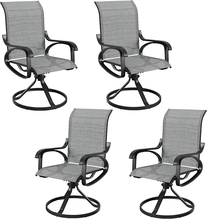 Patio Swivel Chairs Set of 4, All Weather Outdoor Rocking Chair with Textilene Breathable Back, Metal Frame, Patio Dining Chair for Backyard, Garde, Porch and Deck (4, Light Grey)