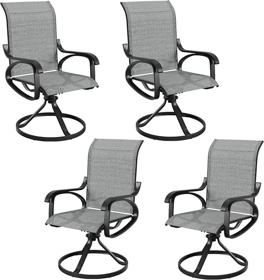 Patio Swivel Chairs Set of 4, All Weather Outdoor Rocking Chair with Textilene Breathable Back, Metal Frame, Patio Dining Chair for Backyard, Garde, Porch and Deck (4, Light Grey)