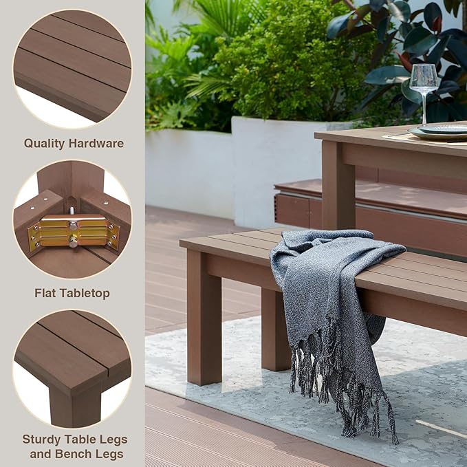 Outdoor Bench, Three Person Outdoor Poly Lumber Patio Backless Bench, Weatherproof Garden Bench that Never Rot and Fade, Suit for Garden, Porch and Park