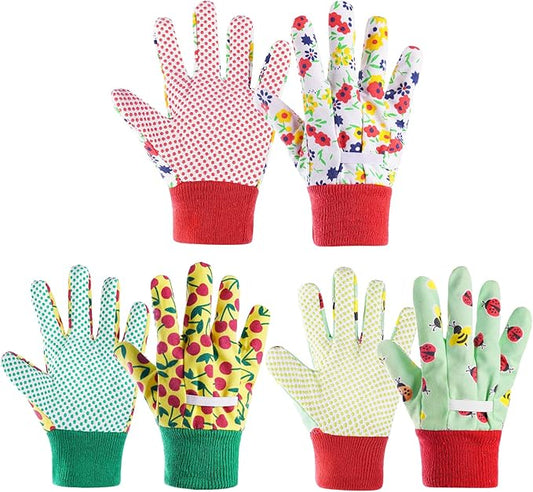 OSDUE Kids Gardening Gloves, 3 Pairs, Large, Polyester, Suitable for 10-15 Year Olds, Protective and Breathable