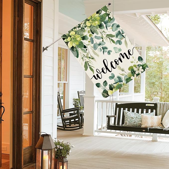 AVOIN colorlife Spring Eucalyptus Flowers House Flag 28 x 40 Inch Double Sided, Seasonal Welcome Yard Outdoor Flag