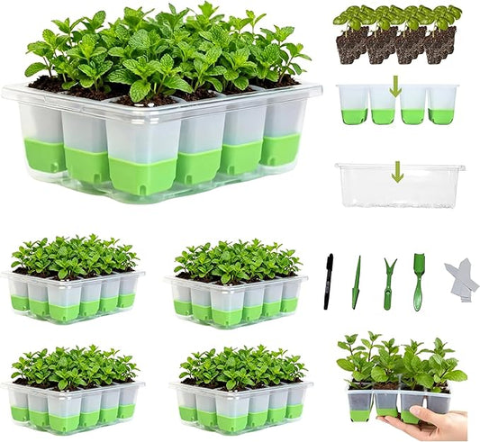 5-Pack Reusable Silicone Seed Starter Kit,Reusable 60Cell Seed Starter Trays with Easy Push-Out Design,Foldable Design for Easy Transplanting,Indoor Gardening Supplies for Vegetables, Flowers & Herbs