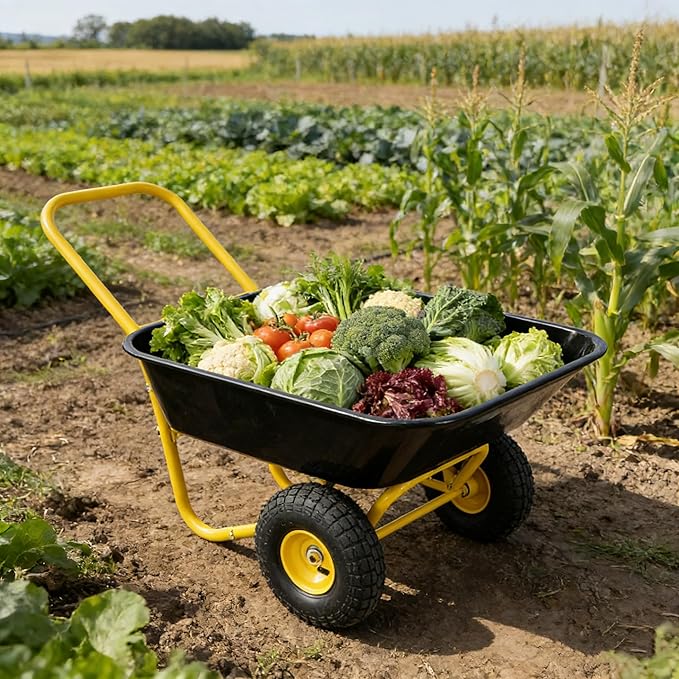 Dual Wheel Garden Wheelbarrow, 35L Heavy Duty Dual Wheel Yard Cart with 10" Pneumatic Tires, Leak-Proof No-Hole Design, Black ABS+Steel Frame for Garden, Yard & Construction (Black)