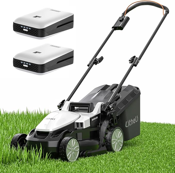 Litheli 13 Inch Cordless Lawn Mower, 5 Heights Adjustment, U20 Series 20V Electric Lawn Mowers for Garden, Yard and Farm, Light-Weight with Brushless Motor, 2 x 4.0Ah Portable Battery Included