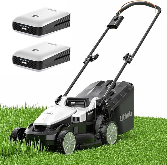 Litheli 13 Inch Cordless Lawn Mower, 5 Heights Adjustment, U20 Series 20V Electric Lawn Mowers for Garden, Yard and Farm, Light-Weight with Brushless Motor, 2 x 4.0Ah Portable Battery Included