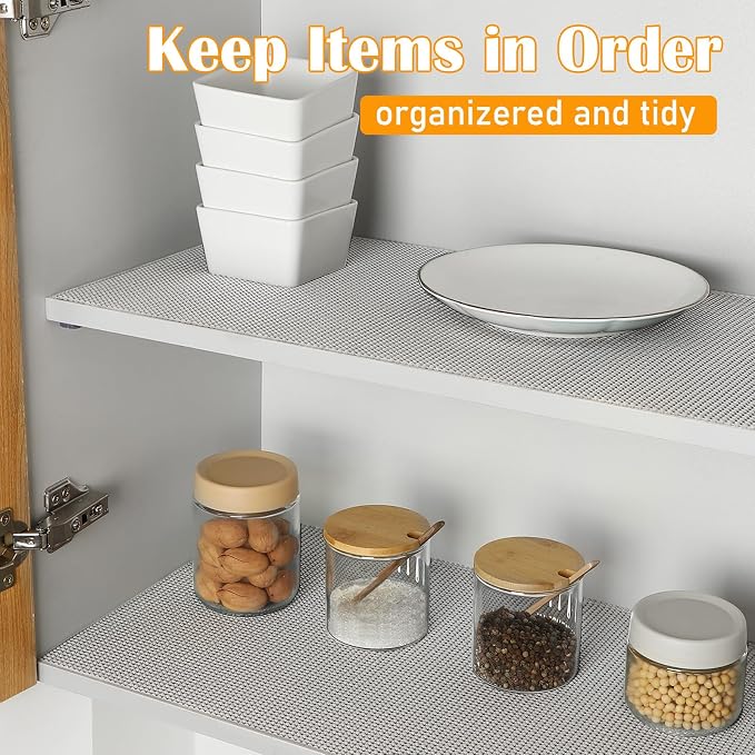 Songrey Non-Slip Shelf Cabinet and Drawer Liner, 20IN x 20FT, Light Gray | No Adhesive Residue, Strong Grip, Thick PVC Mat, for Kitchen Shelves, Bathroom Drawers, Home Essentials, Snip to Fit