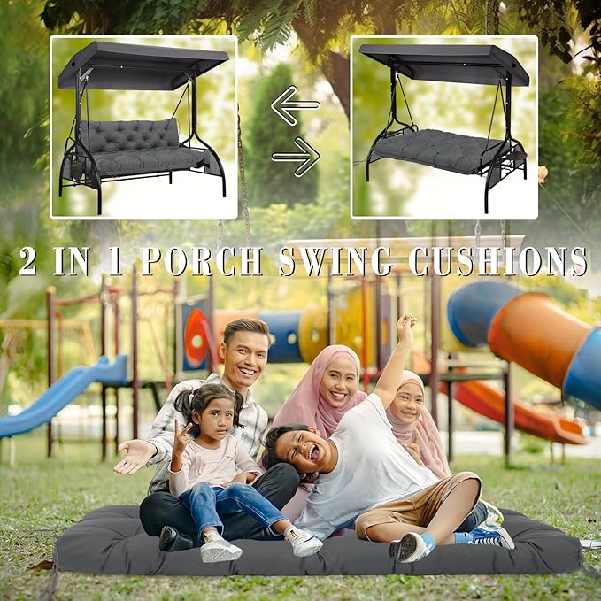 Replacement Cushions for Outdoor Furniture 48 Inch Waterproof Porch Swing Cushions 2 Seater with Backrest Extra 5" Thicken Durable Patio Long Bench Cushions(Dark Gray 48×40×5inch)