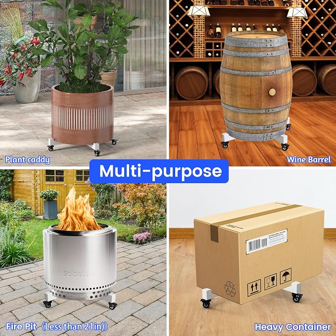 Plant Caddy With Wheels, Adjustable 14in to 21inch Heavy Duty Rolling Plant Dolly, Metal Plant Stand With 4 Lockable Caster Wheels, For Indoor Outdoor Pots Planter, Holds Up to 500 Lbs, White