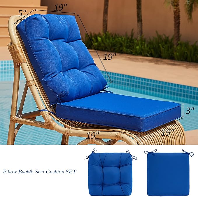 JMGBird Outdoor Chair Cushions Set - 19"x19" Deep Seat & Back Cushions, Water-Resistant Tufted Pillows for Patio Furniture
