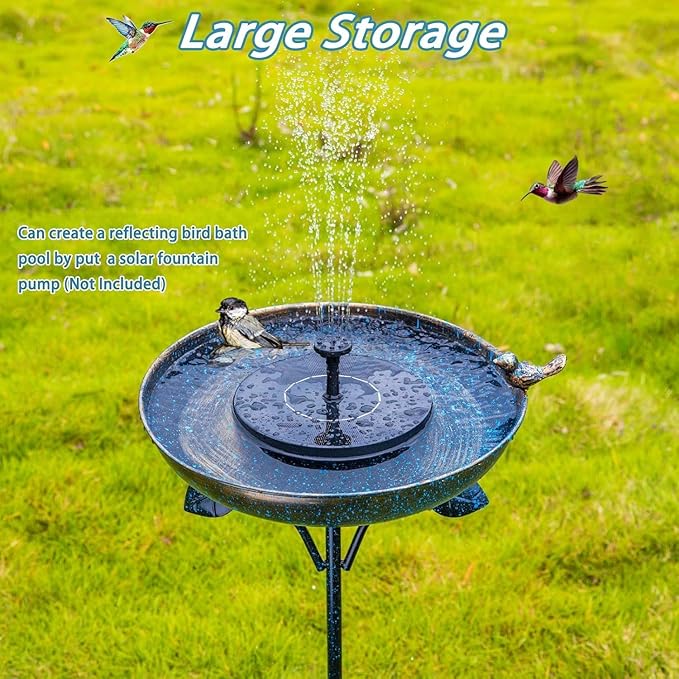 DREAMSOUL 12" Dia Bird Bath Antique Metal Bird Bath for Outside, Pedestal Birdbath with 4 Prongs Stake for Garden Yard Patio Decor