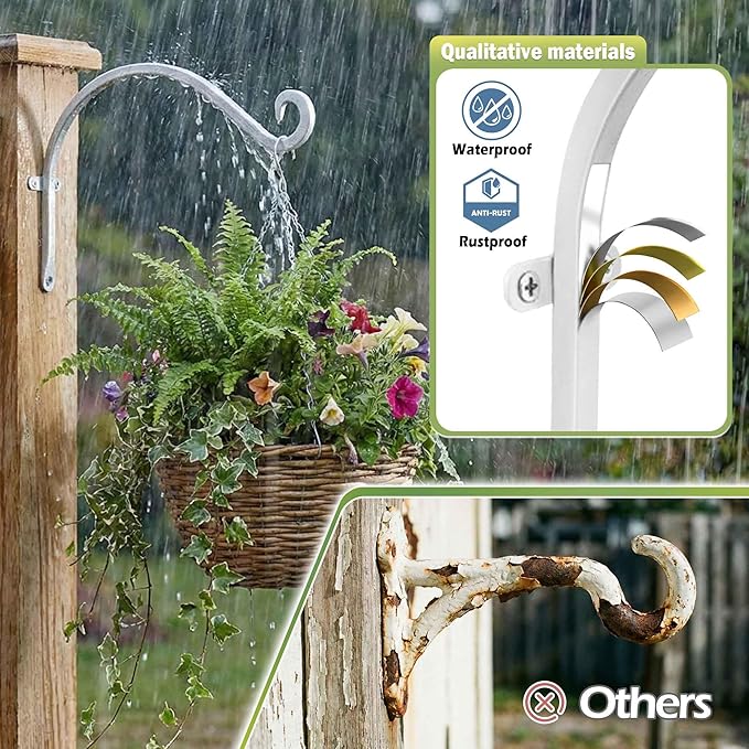 AJART Hanging Plant Bracket for Plant Hangers Outdoor (4 Pieces -12 inch) More Stable and Sturdy White Plant Hooks