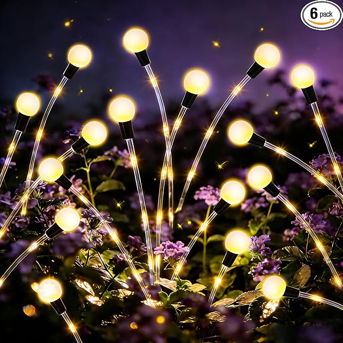 Solar Garden Lights Outdoor Decor(6pack,56LED) Upgraded Solar Swaying Light for Garden Decorative, Waterproof Firefly Light with Big Bulb, for Yard,Patio,Pathway,Party(Warm White)