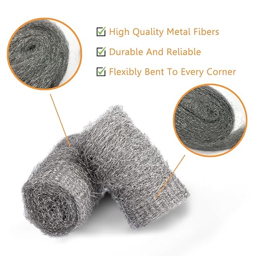 Alabrocon Bulk Steel Wool Roll Kit, Steel Wool 0000 15PCS, 15 Pack × 1.6FT | Gap Blocker, 0000 Steel Wool Keep Mice Away from Holes, Siding, Pipeline, Vents in Garden, House, Garage