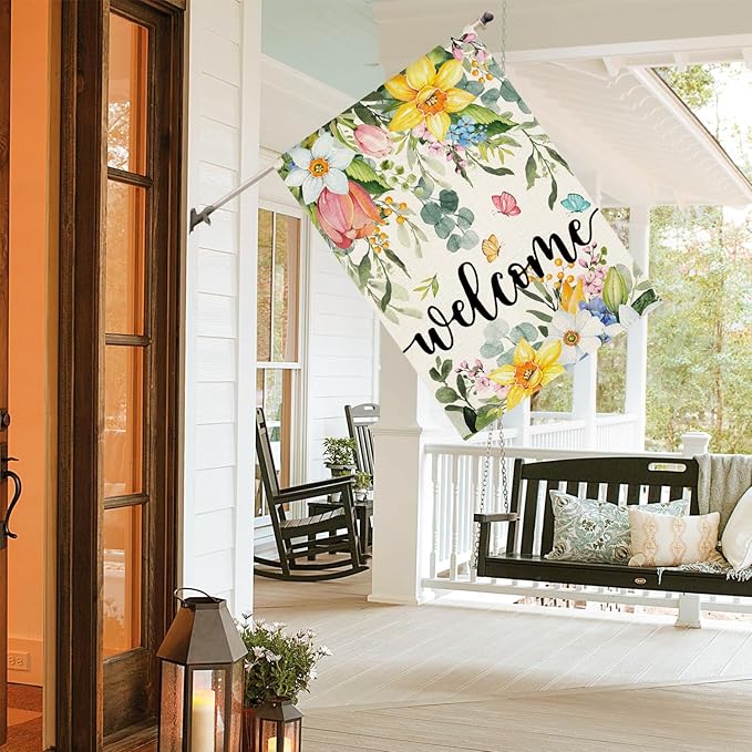 AVOIN colorlife Spring Flowers House Flag 28 x 40 Inch Double Sided, Seasonal Welcome Yard Outdoor Flag