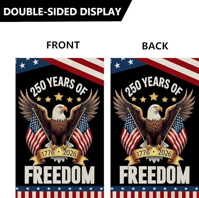 WENWELL 250 Years Anniversary Garden Flag,250th Anniversary USA Patriotic Banner Double-Sided with Eagle Design, 1776-2026 Commemorative, 12 x 18 Inch