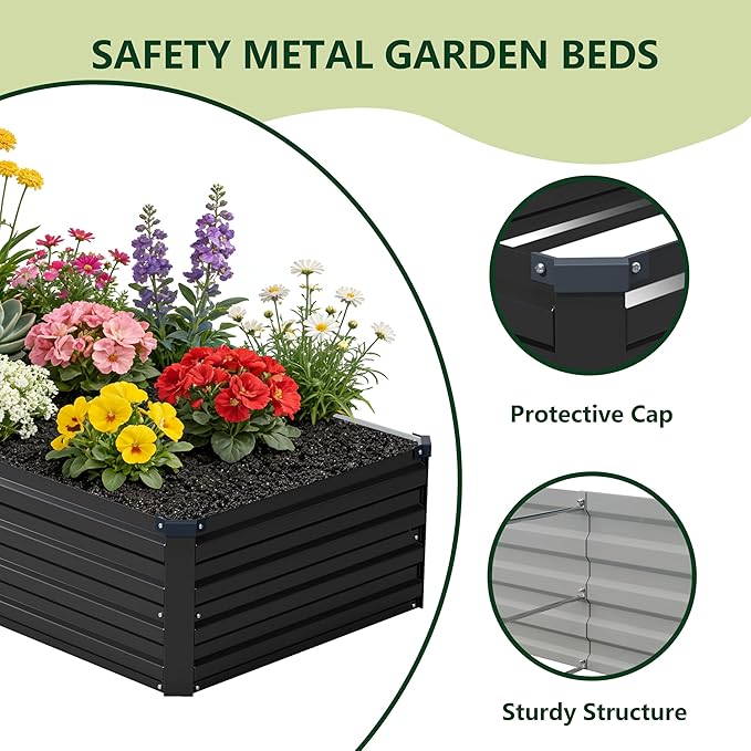 zunatu 6x1.5x1 ft(2 Pack) Galvanized Raised Garden Bed,Outdoor Planter Box Metal Patio Kit Planting Bed for Vegetables Flowers and Succulents,Black