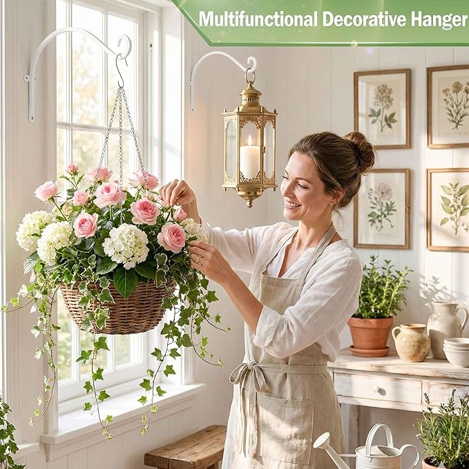 AJART Hanging Plant Bracket for Plant Hangers Outdoor (4 Pieces -12 inch) More Stable and Sturdy White Plant Hooks