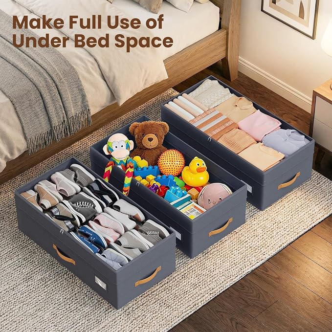 Budding Joy 80L 2 Pack Adjustable Under Bed Storage Containers with Wheels