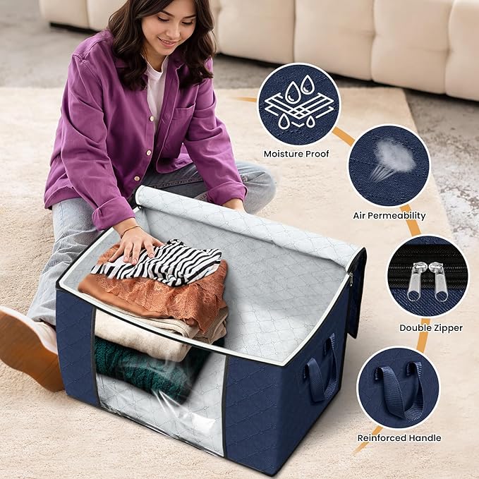 Fab totes 90L Clothes Storage, Foldable Thick Fabric Blanket Storage Bags