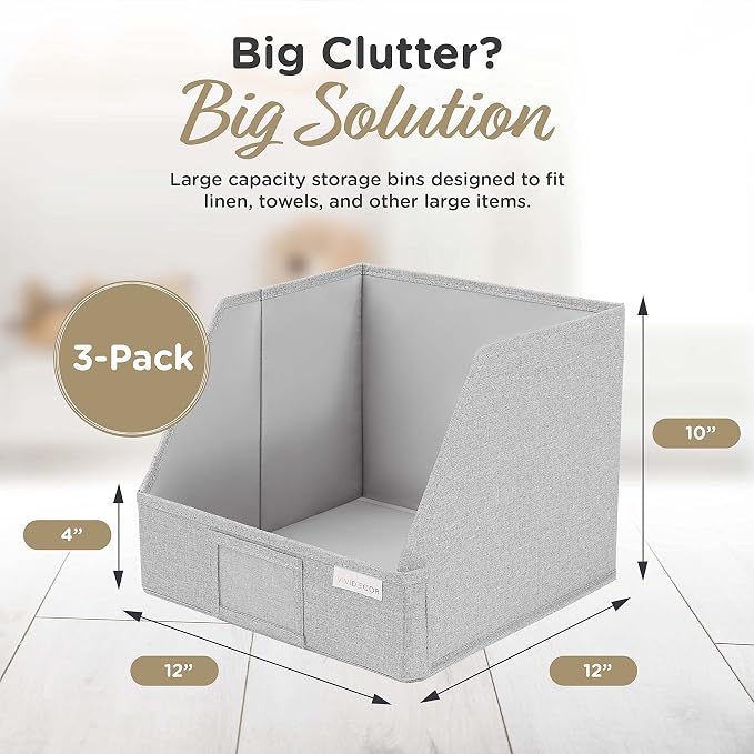 VIVIDECOR Trapezoid Closet Shelf Organizer, Baskets for Organizing, Storage Baskets for Shelves, Cubbies Storage Bins for Clothes, 3 Pack, Light Gray