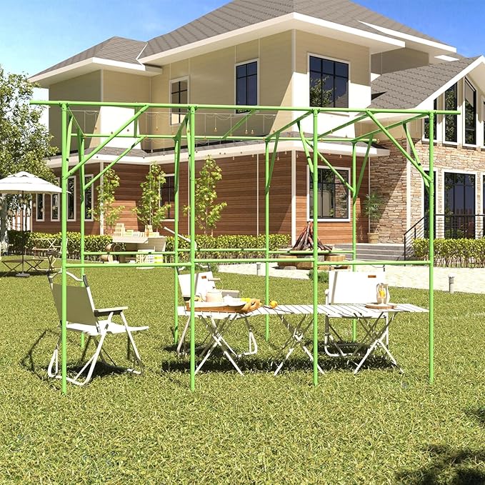 118'' L x 79'' W x 90.5'' H Large Grape Vine Support Arch Arbour Gazebo Trellis Rack Pergola Plastic-coated Metal Large Cane Frame For Vineyard Outdoor Patio Lawn Yard Garden Decoration Green