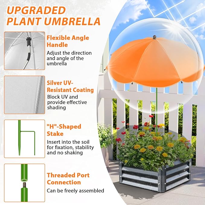 MJZ 2 Pack Large Plant Umbrellas for Outdoor Plants, 26" Garden Umbrella for Plants with Adjustable Angle, Plant Umbrella Provide Shade for Outdoor Plants Flower Pot Planting Beds (Green, Orange)