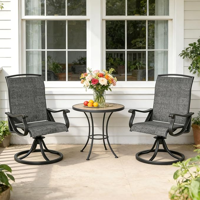 SHGJ&SOFT Patio Swivel Chairs, Waterproof Outdoor Dining Chairs with All-Weather Textilene Mesh for Deck, Garden, and Backyard (Dark Gray5, 2PC)
