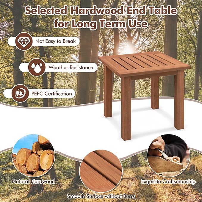 Giantex Hardwood Outdoor Side Table - All-Weather Patio Square End Table with Slatted Tabletop, Small Coffee Bistro Table for Outdoor, Indoor, Garden, Poolside and Balcony, Natural (1)