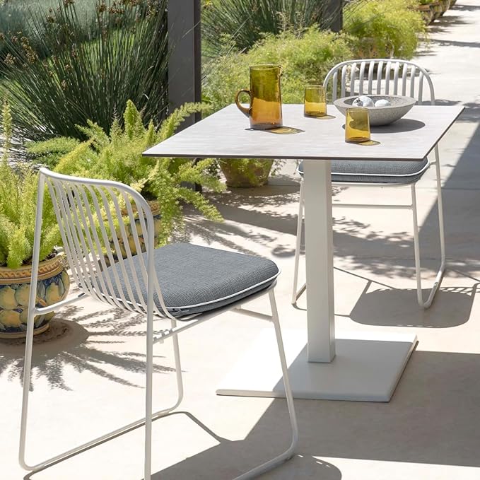 DYTXIII Set of 2 Outdoor Chair Cushions with Ties,Water Repellent Patio Chair Pads 17"x 16" for Outdoor Furniture,Round Corner Seat Cushions for Garden Yard Kitchen Textured Gray