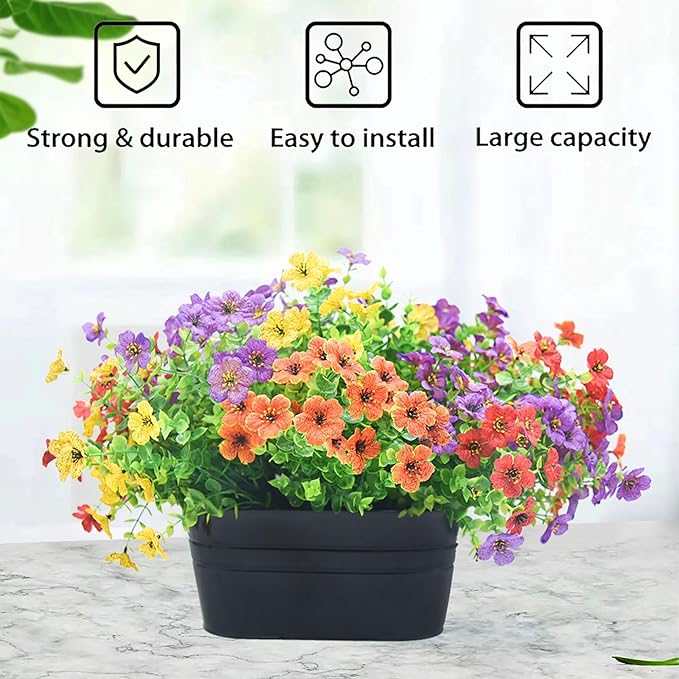 10.6 Inch 3 Pack Long Slot Wrought Iron Hanging Flower Pots Small Metal Hanging Flower Basket with Removable Hooks and Drainage Holes Suitable for Porch Railing Balcony Fence Garden (HS)