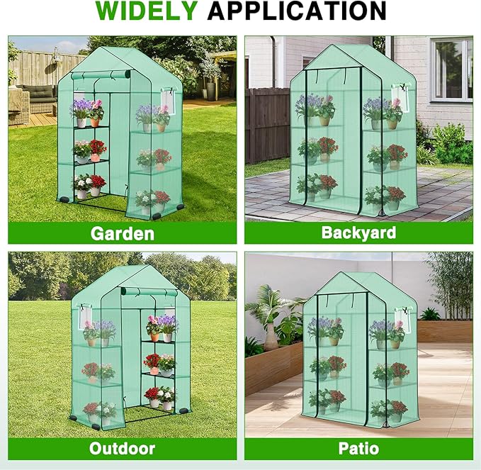 Yesker Greenhouse 57"x29"x77" Walk in Green House - Large Outdoor/Indoor Greenhouses with 4 Shelves Waterproof PE Cover & Windows, Portable Greenhouse Kit for Winter Backyard Gardening Patio, Green