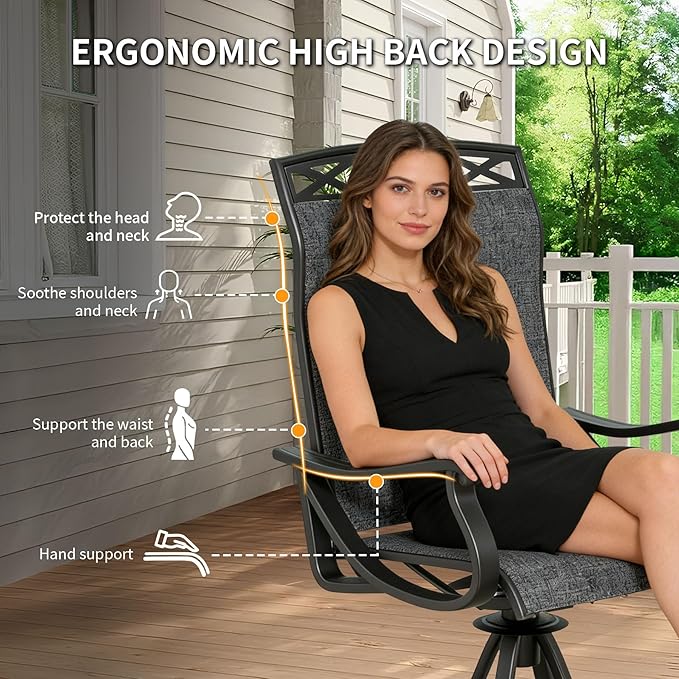 SHGJ&SOFT Patio Swivel Chairs, Waterproof Outdoor Dining Chairs with All-Weather Textilene Mesh for Deck, Garden, and Backyard (Dark Gray6, 2PC)