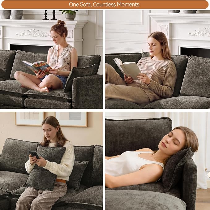 130" Oversized U-Shape Storage Sofa Modular Couch with 2 Ottomans,Brown