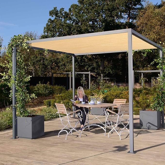Eden's Decor Straight Flat-Edged Sun Shade Sail Rectangular 7' x 19' Beige UV-Blocking Outdoor Canopy Fabric Cloth Awning for Pergola Patio Garden Backyard Custom Size