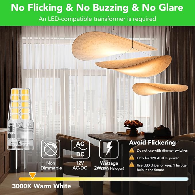 BUBO 20 Pack G4 LED Bulb 2W Equivalent 30W 3000K Warm White 250 Lumens 360°Beam Angle, T3 Halogen Bulb Replacement Landscape Bulbs, AC/DC 12V Led Lights G4 Bi-Pin Base for Outdoor Landscape Lighting