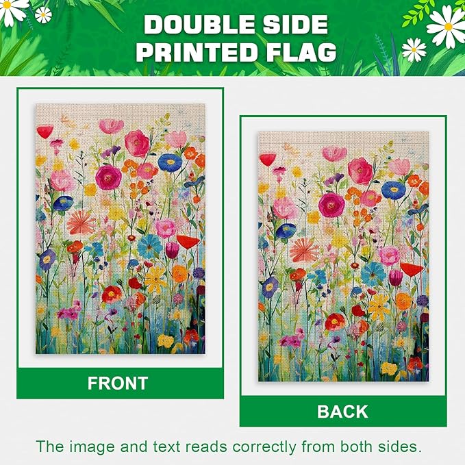 Spring Summer Garden Flag 12x18 Inch Double Sided Outside Colorful Floral Wildflower Small Burlap for Yard Outdoor Seasonal Decoration Flag