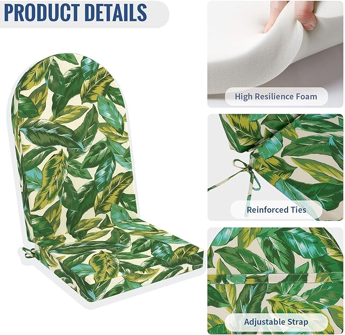 Outdoor Foam Adirondack Cushion, Water Repellent Foam Cushion for Adirondack Chairs Patio Furniture, 44 x 19 Inch, Lush Leaf Jungle