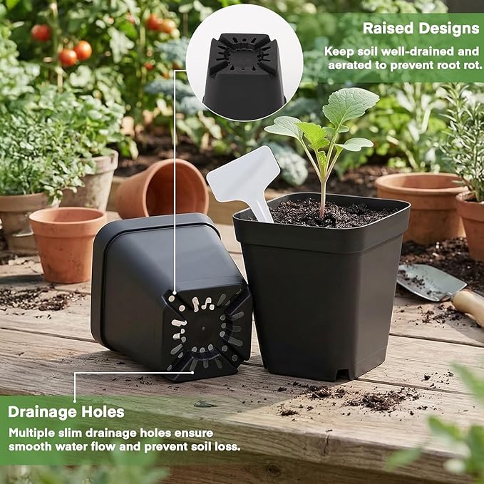 GREANER 120PCS Plastic Nursery Pots, 3.5 Inch Black Small Pots for Plants, Sturdy Plant Containers for Flowers, Seedlings, Planting, Succulents