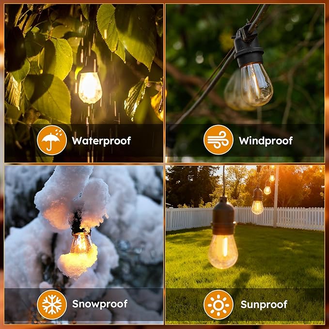 GvvooHome 48 Pack S14 LED Replacement Light Bulbs, Shatterproof Plastic 1W Outdoor String Light Bulbs for Patio, Garden, Waterproof, E26 Regular Medium Screw Base, Warm White
