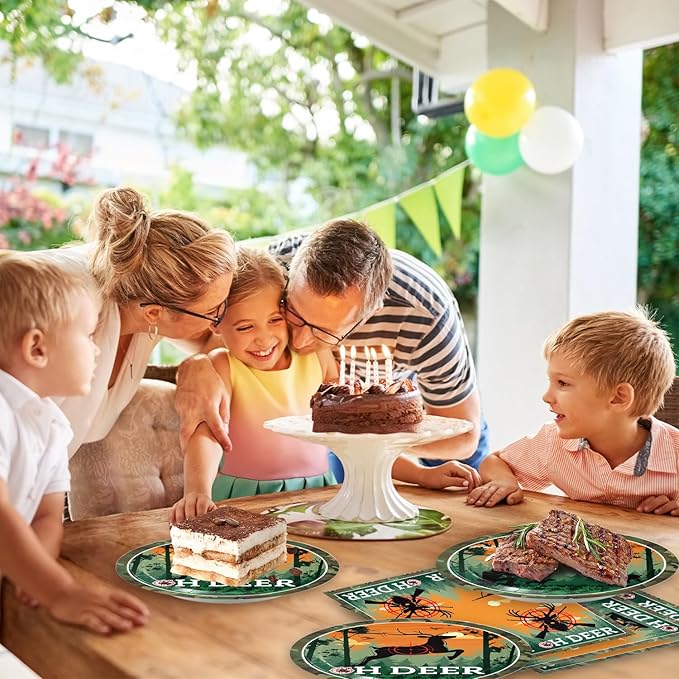 48Pcs Hunting Birthday Party Decorations,Camo Hunting Party Plates Napkins and Forks Supplies Set for 16 Guests