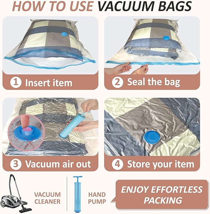 8 XXL Jumbo Vacuum Storage Bags for Bedding, Space Saver with Hand Pump