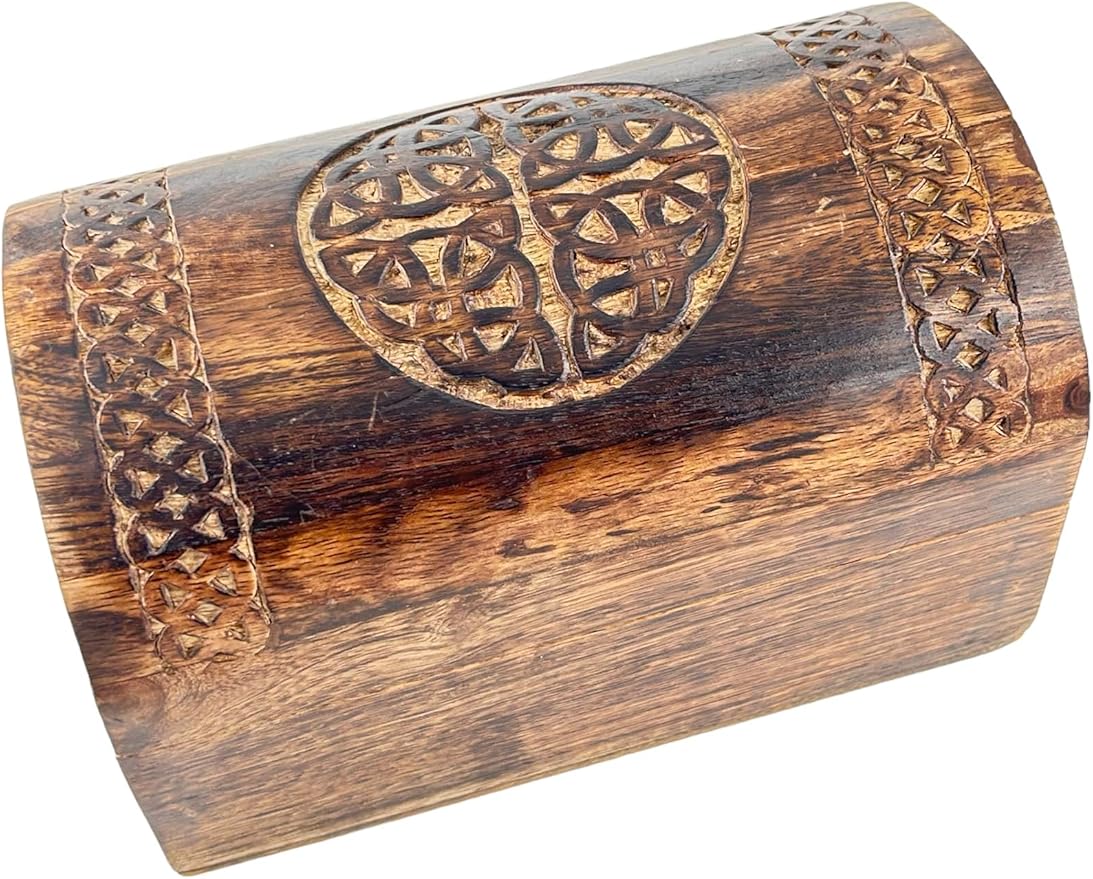 Premium Handmade Wooden Treasure Chest Decorative Trunk for Keepsakes Semicircular Curved Floral Jewellery Box Trinket Box Ladies Jewellery Storage Case Handcrafted Home Decor (Celtic Brown)