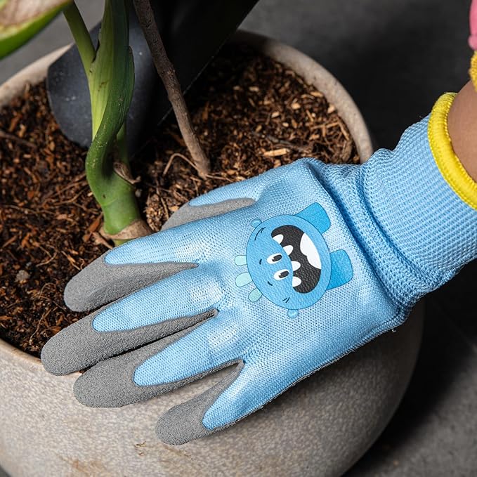 PROMEDIX P Kids Gardening Gloves – Rubber Coated Work Gloves for Children Age 6-8,Soft & Breathable for Outdoor Play & DIY