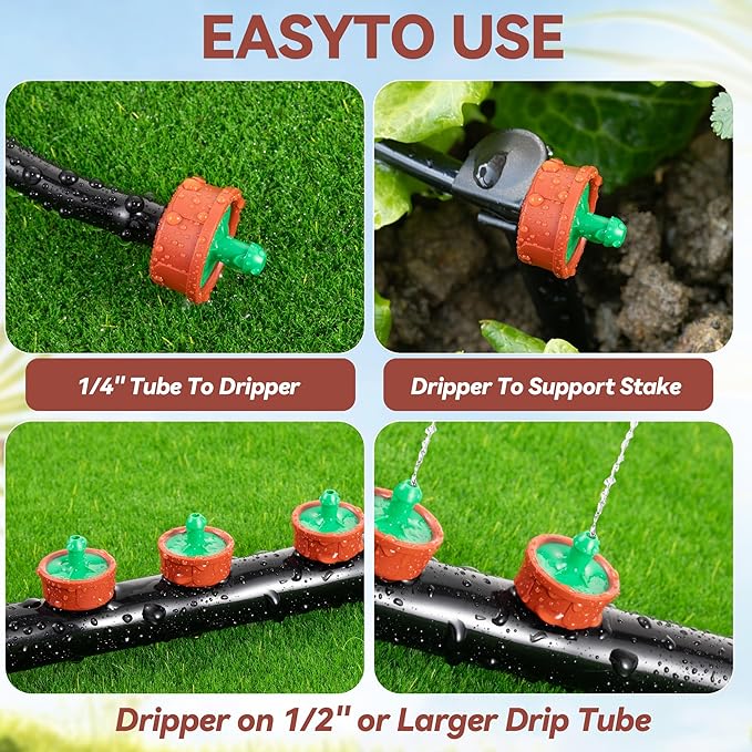 60Pcs 0.25 GPH Pressure Compensating Irrigation Spot Drippers,Constant Flow Barb Outlet Watering Dripper Emitters Heads Parts for 1/4 Inch Watering Tubing Line for Garden Pots Plant Irrigation Systems