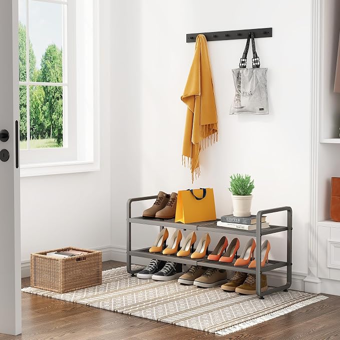 SNTD Expandable Metal Shoe Rack for Closet, Entryway & Garage, 2-Tier, Grey