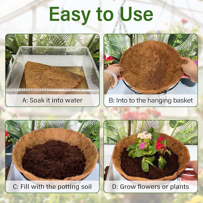Halatool 4 Pack 8 Inch Coconut Liners for Planters 100% Natural Coco Coir Fiber Hanging Basket Liners Round Coco Liner for Flowers Vegetables Balcony Garden Patio Porch Home Decor